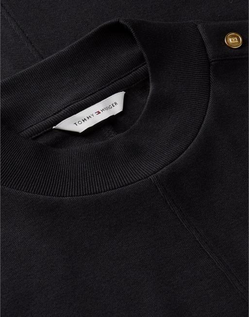 Tommy Hilfiger robe midi évasée à manches longues avec boutons couleur or en noir, 6 de 6