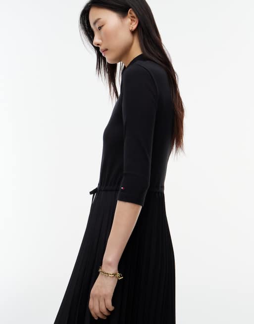 Tommy Hilfiger robe midi slim plissée côtelée noire, 2 de 5