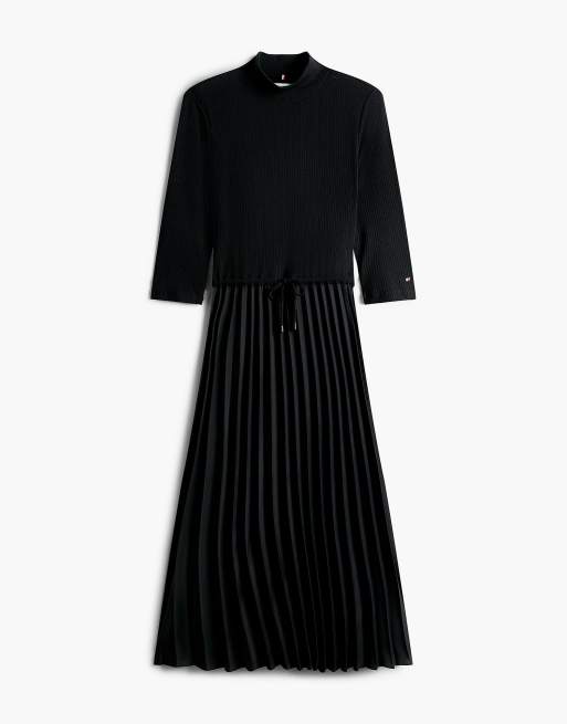 Tommy Hilfiger robe midi slim plissée côtelée noire, 5 de 5