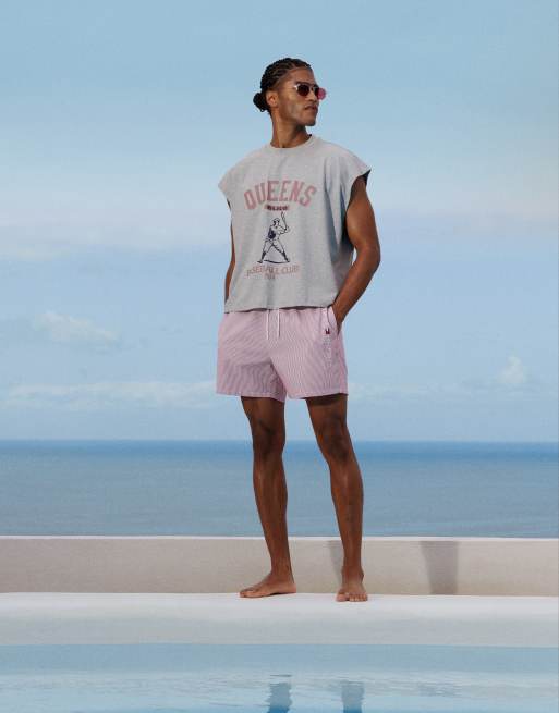 Tommy Hilfiger – Rödrandiga badshorts med dragsko och logga på sidan, 5 av 5