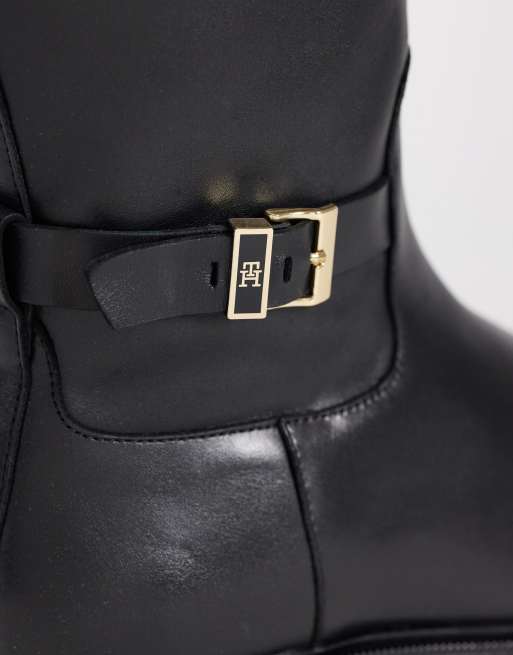 Tommy Hilfiger Rossie leather knee high boots with buckles in black, 3 of 4