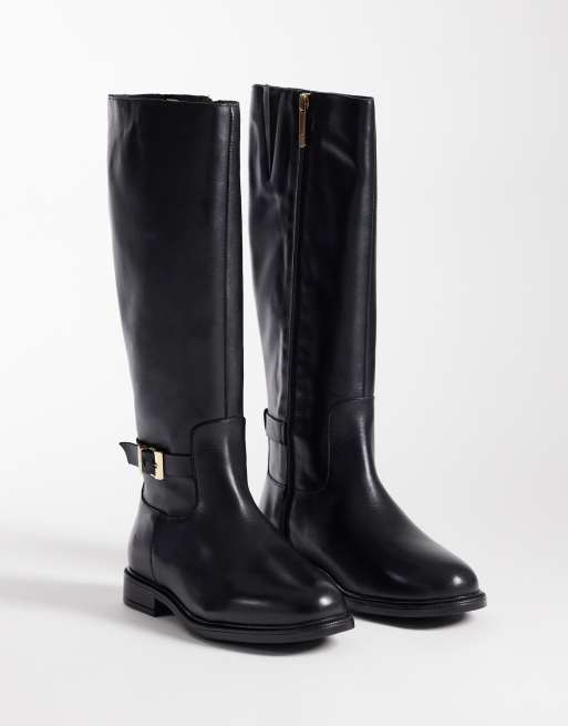 Tommy Hilfiger Rossie leather knee high boots with buckles in black, 4 of 4