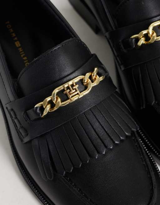 Tommy Hilfiger Rossie loafers i läder med kedjefransar i svart, 3 av 4