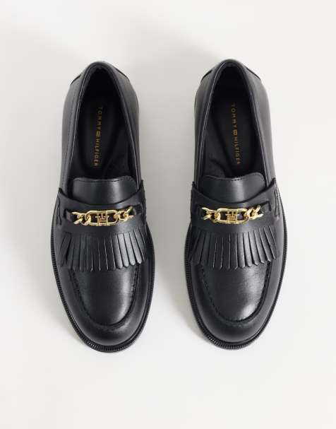 Tommy Hilfiger Rossie loafers i læder med kædefrynser i sort - view 1