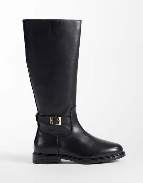 Tommy Hilfiger Rossie premium leren kniehoge laarzen met gespen in zwart - view 1