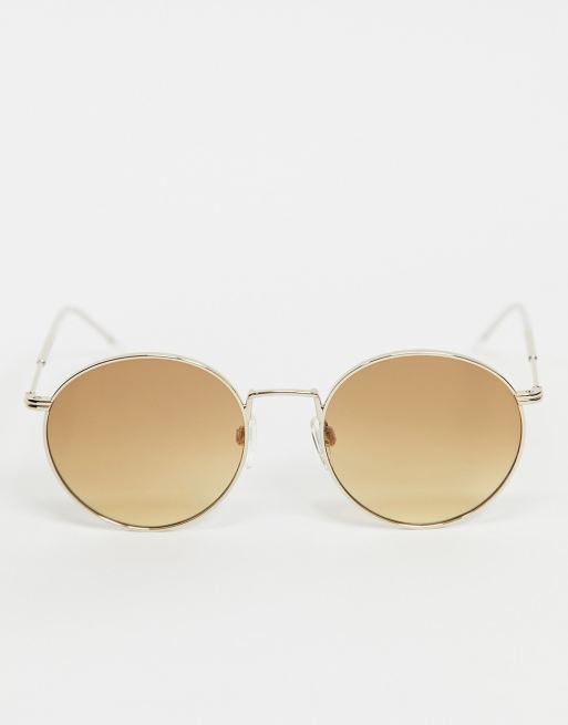 Tommy Hilfiger round sunglasses in gold metal frame with brown lens, 3 of 4