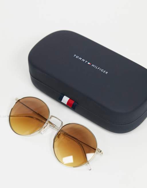 Tommy Hilfiger round sunglasses in gold metal frame with brown lens, 4 of 4