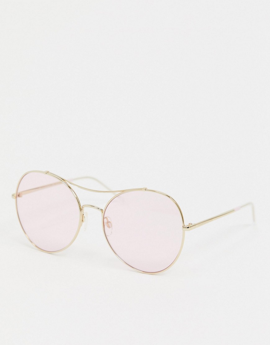 Tommy Hilfiger rounded aviator sunglasses in pink tint lens