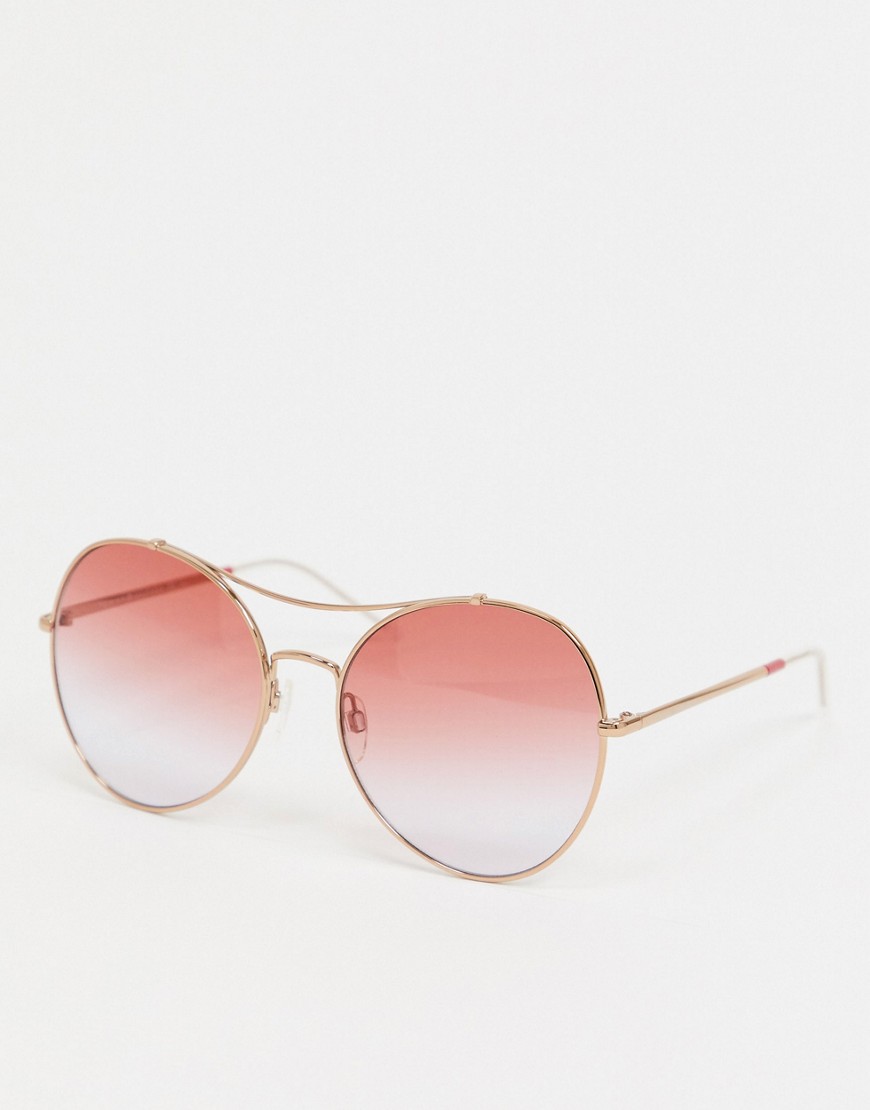 Tommy Hilfiger rounded aviator sunglasses in rose gold-Pink