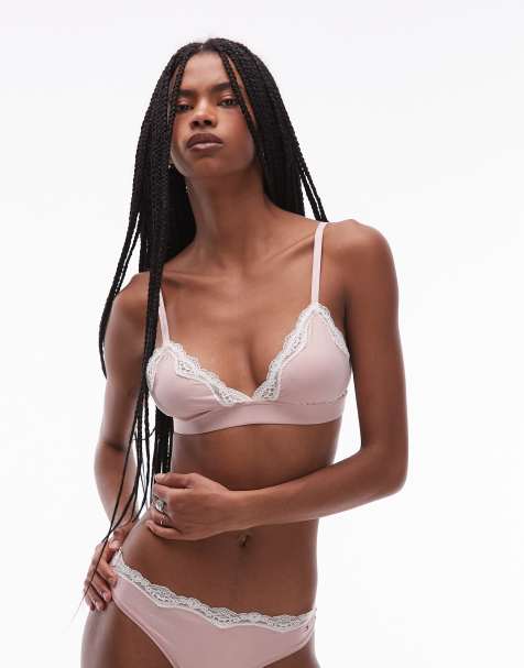 Tommy Hilfiger – Różowy biustonosz z trójkątnymi miseczkami bez podszewki z koronkowym wykończeniem - view 1