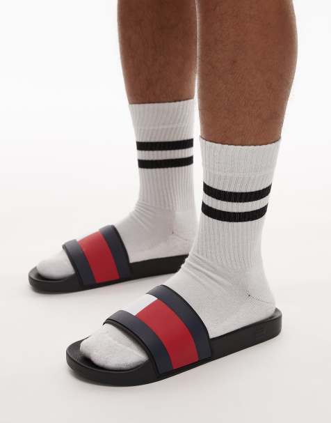 Tommy Hilfiger rubber flag sliders in black - view 1