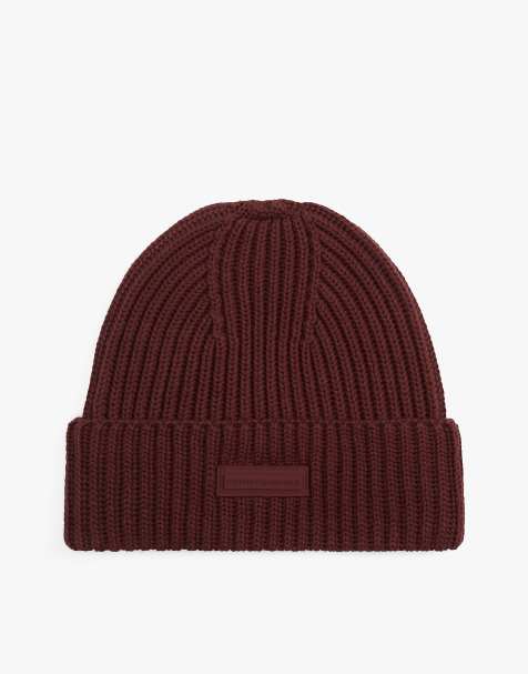 Tommy Hilfiger Rubberised logo knit beanie with wool in dark brown - view 1