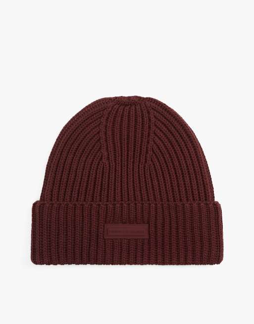 Tommy Hilfiger Rubberised logo knit beanie with wool in dark brown