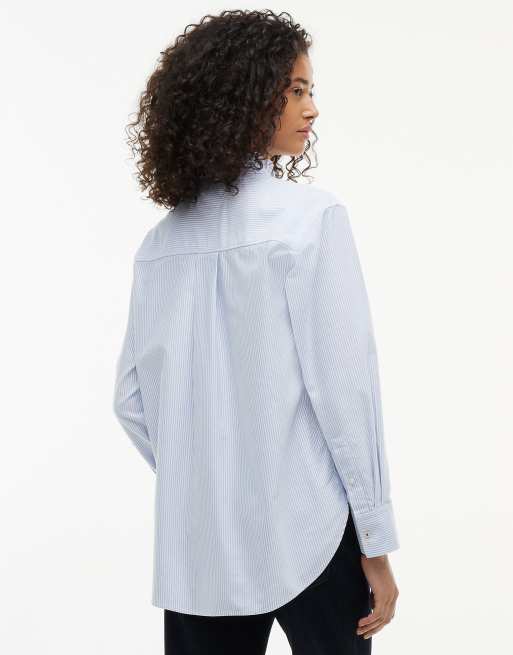 Tommy Hilfiger Ruffle collar yarn dyed oxford shirt in multi blue, 4 of 6