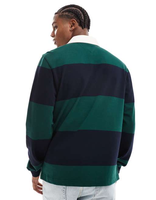 Tommy Hilfiger Rugby Hemd mit Streifen in Marineblau und Dunkelgrun ASOS