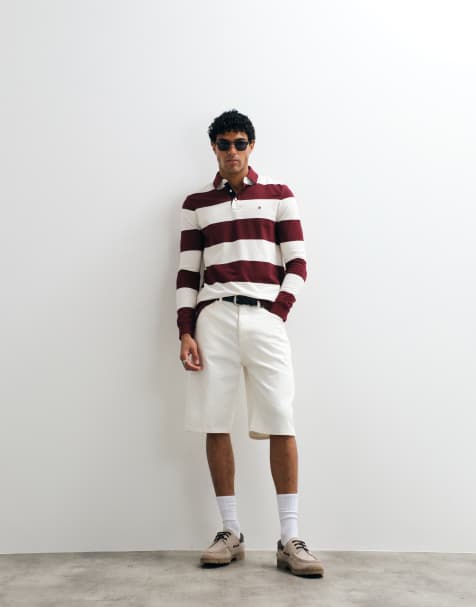 Tommy Hilfiger rugby shirt in burgundy/cream stripes - view 1
