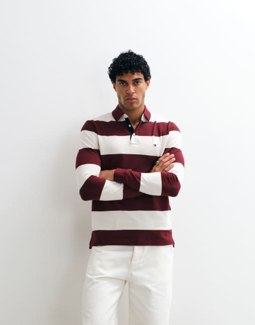 Tommy Hilfiger rugby shirt in burgundy/cream stripes, 2 of 5