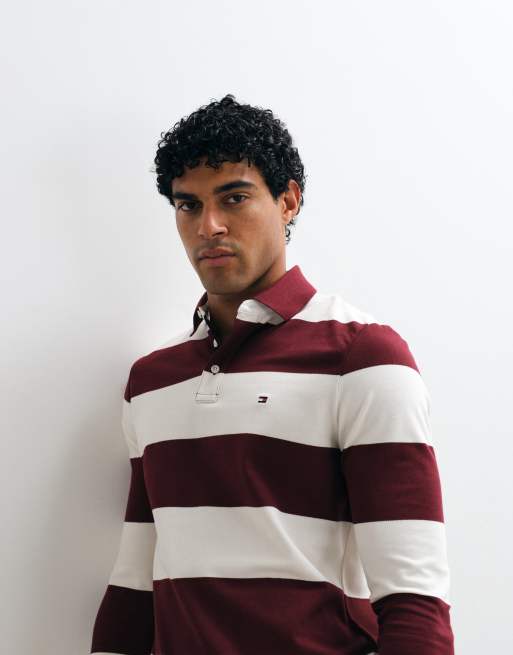 Tommy Hilfiger rugby shirt in burgundy/cream stripes, 4 of 5