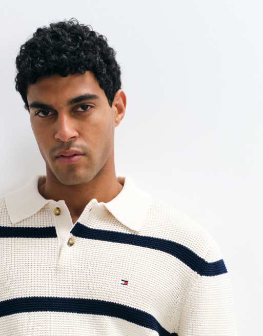 Tommy Hilfiger rugby-skjorte i waffle-strik i creme, 2 af 5