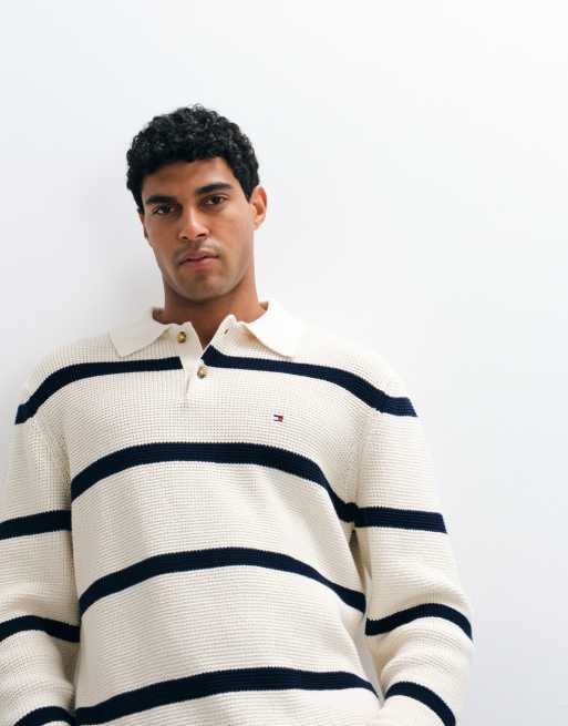 Tommy Hilfiger rugby-skjorte i waffle-strik i creme, 3 af 5