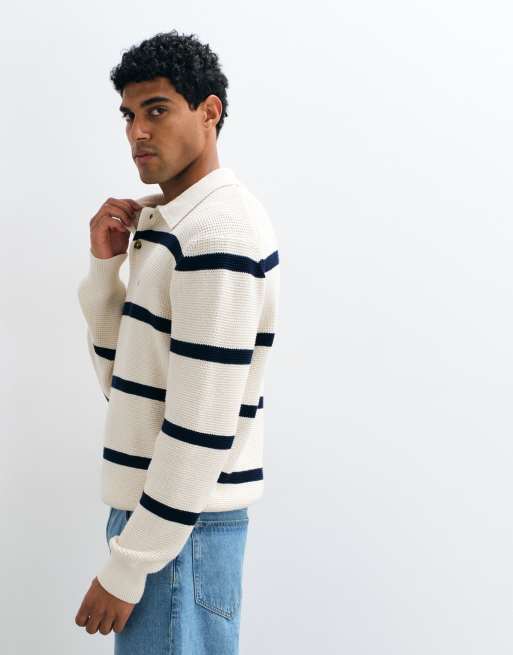 Tommy Hilfiger rugby-skjorte i waffle-strik i creme, 4 af 5