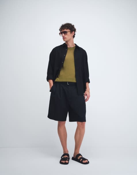Tommy Hilfiger - Ruimvallende geplooide short van linnenmix met riem in zwart - view 1