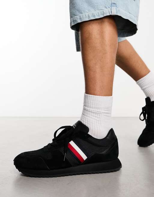 Tommy jeans flag logo mesh sock trainers in black sale