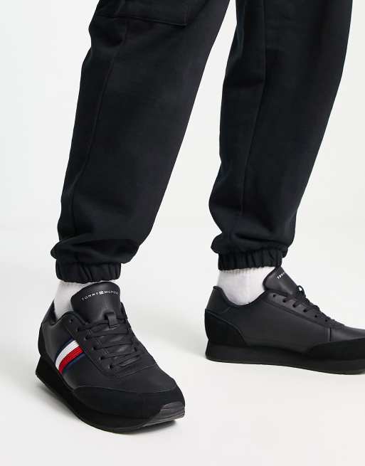 Tommy hilfiger black & red flag deals detail sneaker trainers