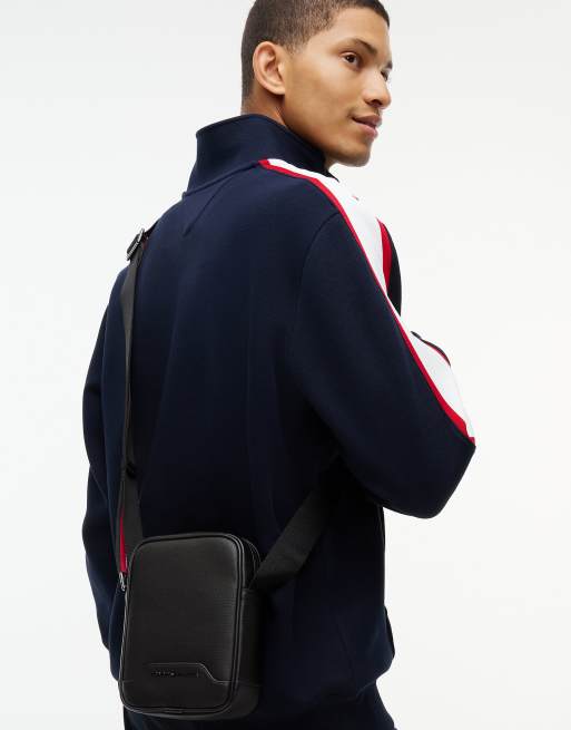 Tommy Hilfiger sac reporter bandoulière à rayures globales texturées noir, 2 de 5