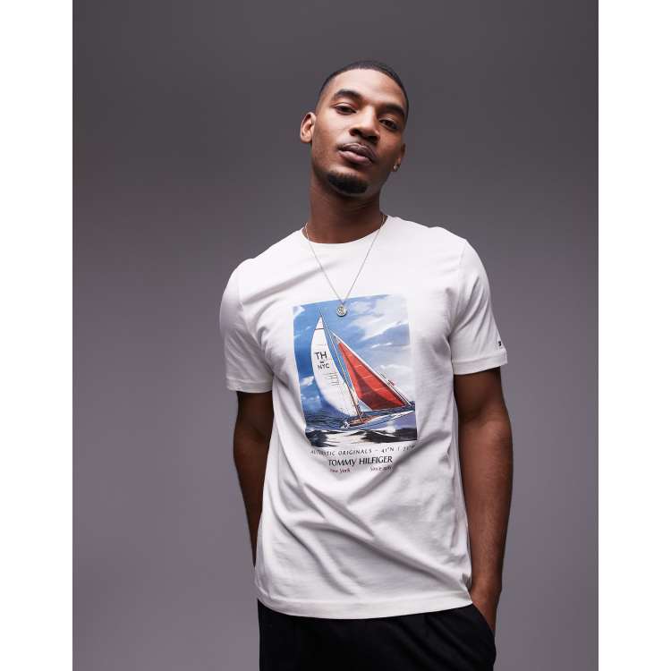 Tommy Hilfiger sailing graphic t-shirt in off white | ASOS