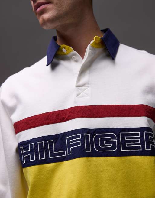 Tommy Hilfiger sailing rugby polo shirt in white and yellow