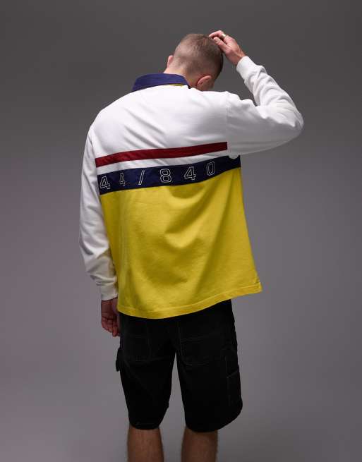 Tommy Hilfiger sailing rugby polo shirt in white and yellow
