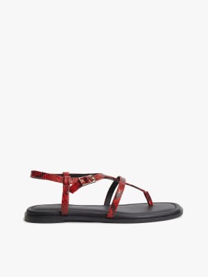 Sandalen in Rot mit Zehensteg, Lederriemen und Schlangenmuster Rot 42