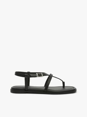 Sandalen in Schwarz mit Zehensteg und Lederriemen Schwarz 42