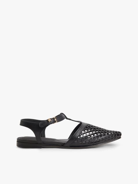 Tommy Hilfiger - Sandales en cuir à découpes avec bride en T et boucle - Noir - view 1