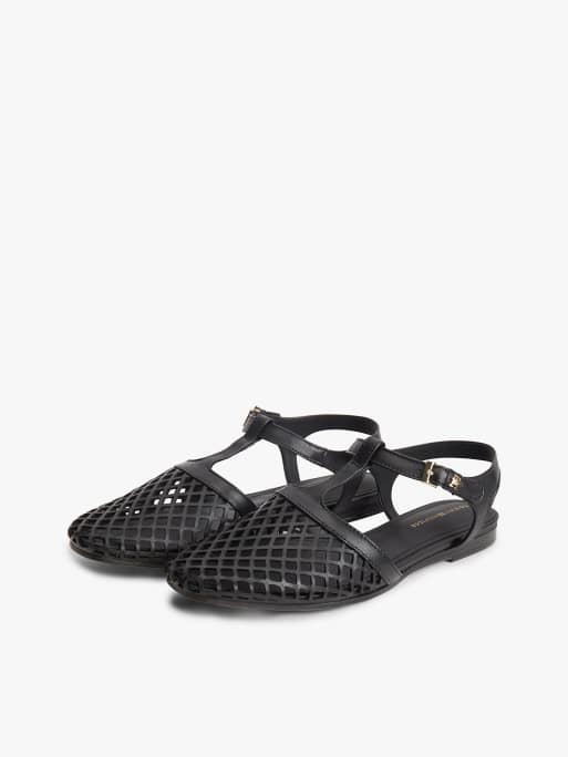 Tommy Hilfiger - Sandales en cuir à découpes avec bride en T et boucle - Noir, 2 de 7