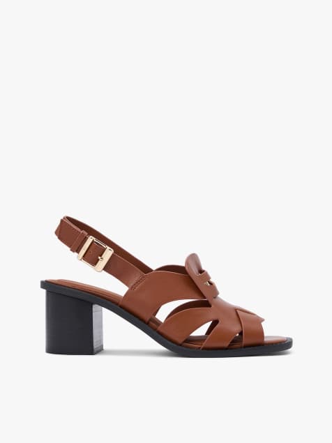 Tommy Hilfiger - Sandales en cuir à talon carré et détail écusson - Marron - view 1