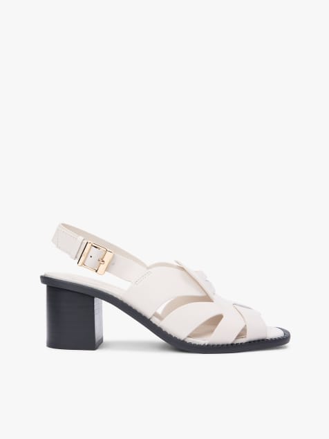 Tommy Hilfiger - Sandales en cuir à talon carré et écusson - Beige - view 1