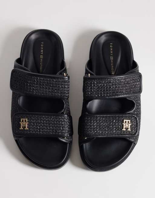 Tommy Hilfiger - Sandales en raphia à double bride - Noir, 3 de 4