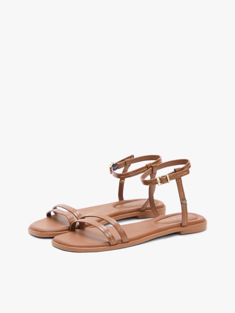 Tommy Hilfiger - Sandales plates en cuir à surpiqûres contrastantes - Marron - view 1