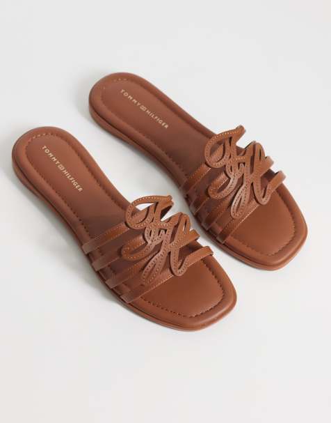 Tommy Hilfiger - Sandales style mules à logo manuscrit - Fauve - view 1