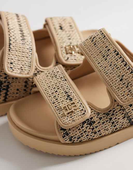Tommy Hilfiger - Sandali in rafia beige con fascette doppie, 2 di 4