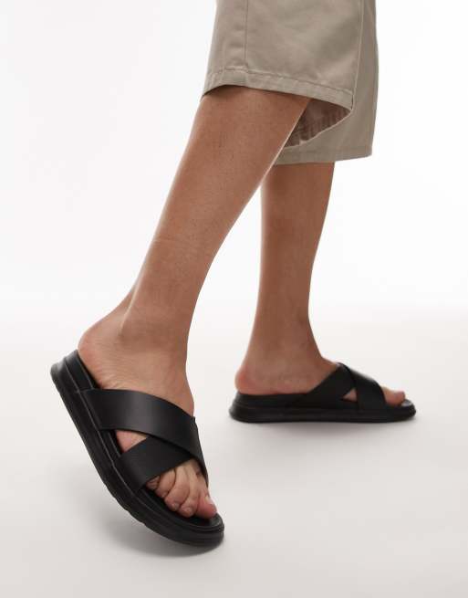 Tommy Hilfiger - Sandali neri in pelle con fascette incrociate