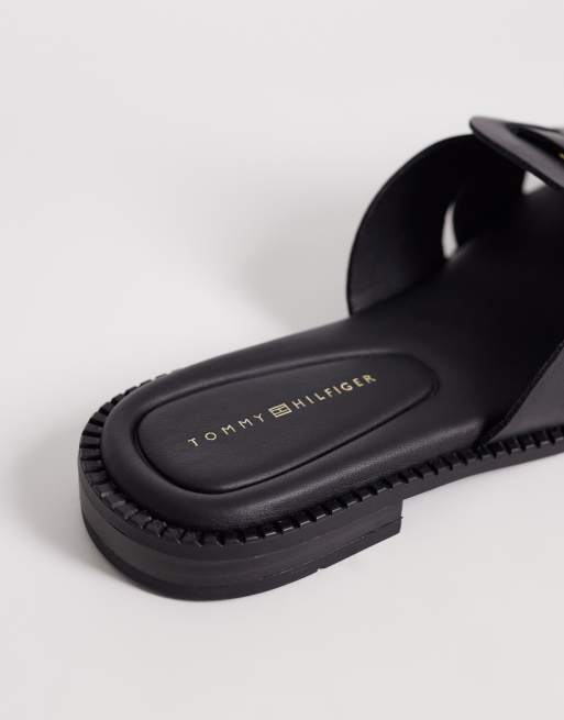 Tommy Hilfiger - Sandali neri in pelle con fascette incrociate, 2 di 4