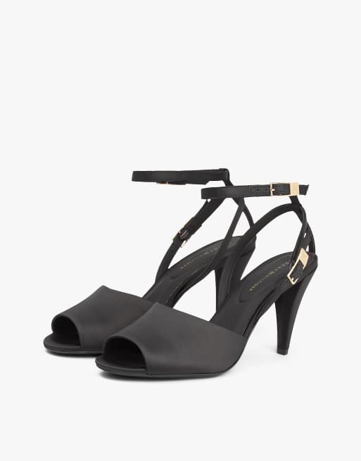 Tommy Hilfiger Satin double buckle high heels in black