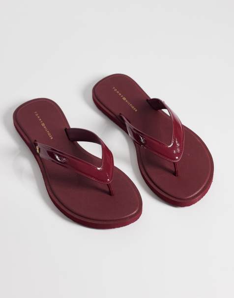 Tommy Hilfiger scandi patent flip flop in red - view 1