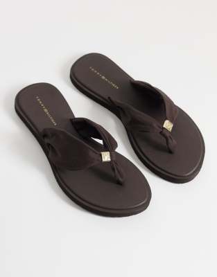 Tommy Hilfiger scandi ruched flip flops in brown