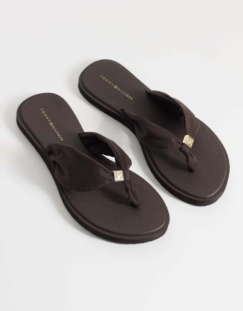 Tommy Hilfiger scandi ruched flip flops in brown - view 1