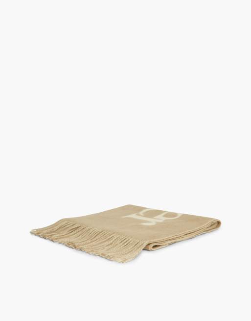 Tommy Hilfiger Schal aus reiner Wolle mit gewebtem Logo in Beige, 3 von 4