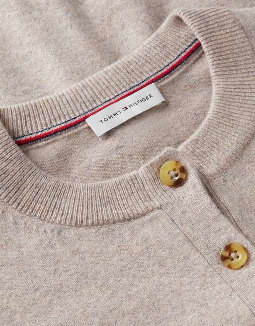 Tommy Hilfiger schmal geschnittene Strickjacke aus Wollmix in hellem Camel-Meliert, 6 von 6